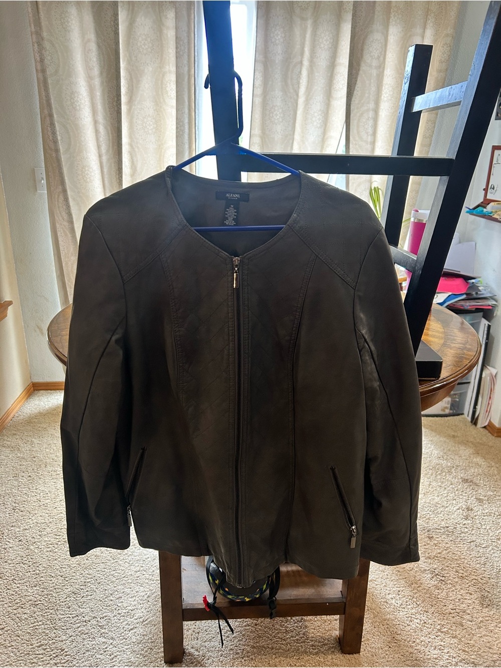 Alfani Grey Faux Leather Zip-Front Jacket